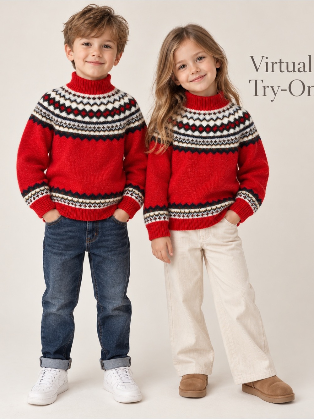 Vintage Norway Hand Knit Wool Fair Isle Nordic Red Sweater Kids Unisex